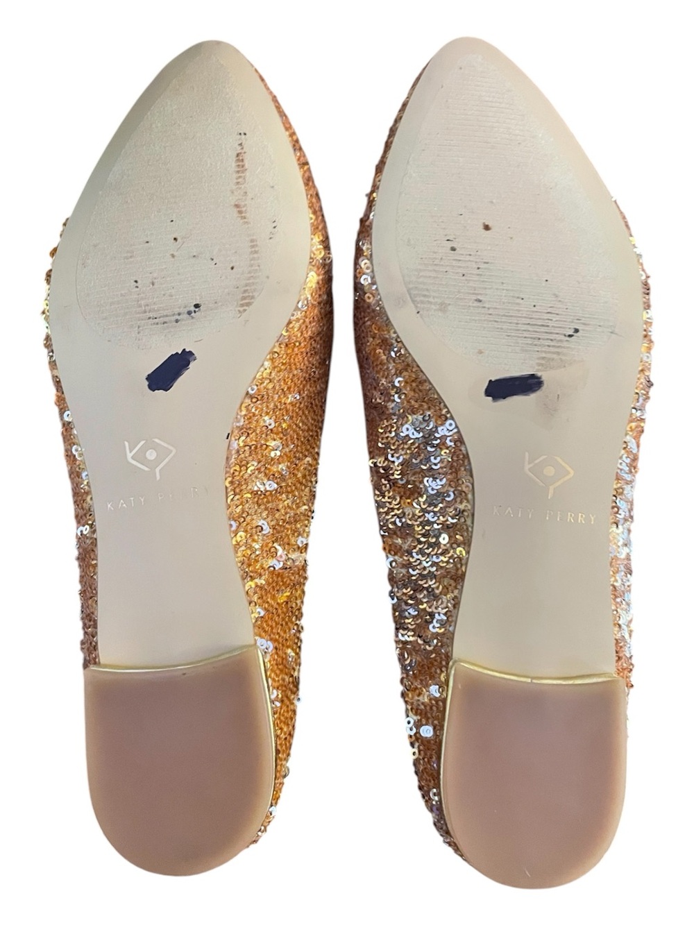 Katy Perry Gold Mermaid Sequin Pointed Toe Mule Flats Slip On Sparkle Glam Shoes - Picture 3 of 4